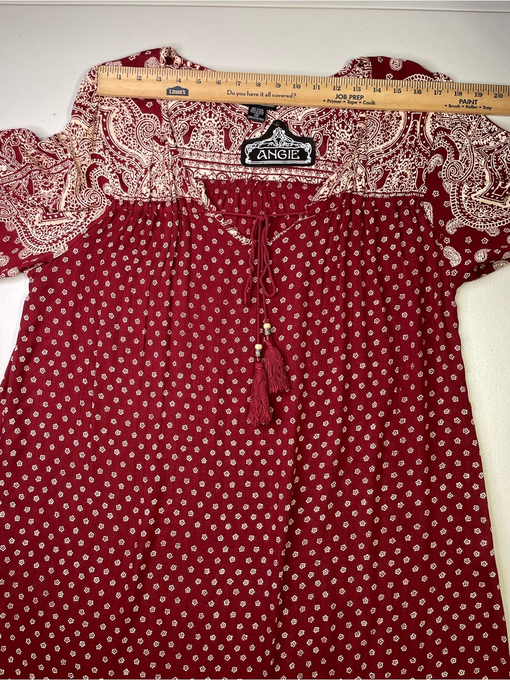 NWT Angie Women's 1X Boho Paisley Printed Bell-Sleeve Maroon Dress Festival - Picture 3 of 7